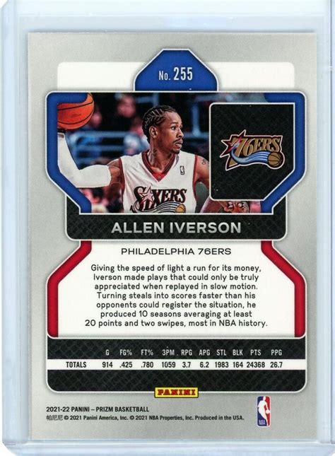 2021 22 Panini Prizm Allen Iverson 255 Philadelphia 76ers EBay