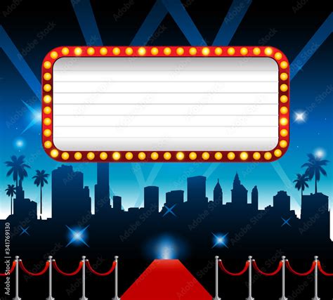 Theater Sign Red Carpet Hollywood Banner Film Premiere Stock Vector