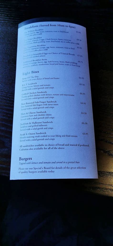 Menu At King William IV Pub Kempston