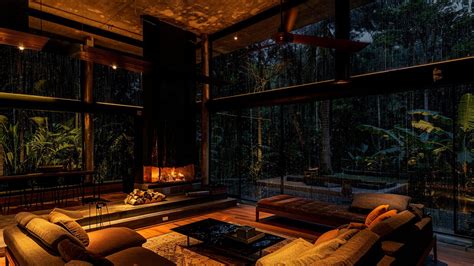 Cozy Ambiance Rain Sounds And Fireplace Crackling Soothing Rain