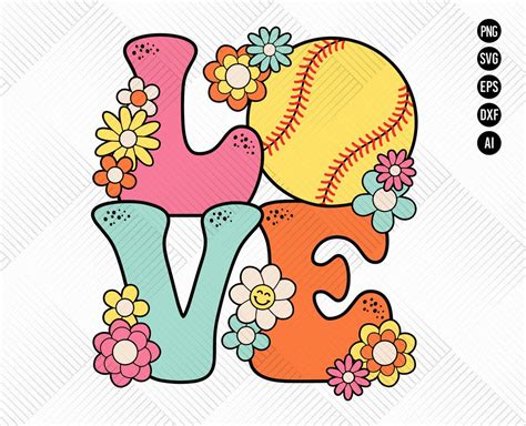 Softball Love Cute Softball Lover Svg Png Hippie Flowers Softball