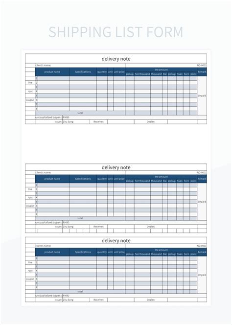 Shipping List Form Excel Template And Google Sheets File For Free