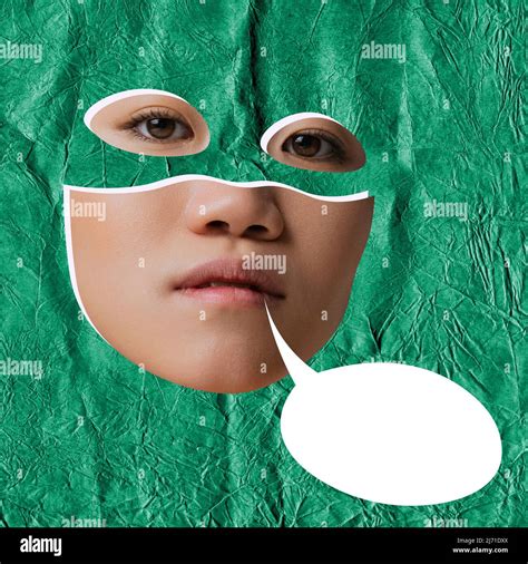 Contemporary Art Collage Young Seriously Looking Woman Wearing Mask Of