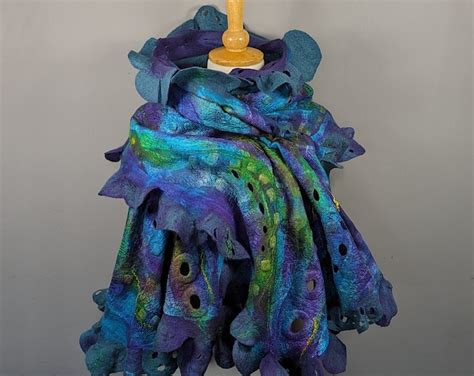 Felted Silk Scarf Felted Ruffle Scarf Nuno Felted Scarf Etsy