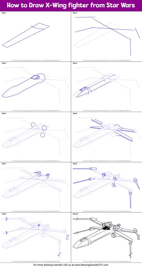 How to Draw X-Wing fighter from Star Wars (Star Wars) Step by Step ...