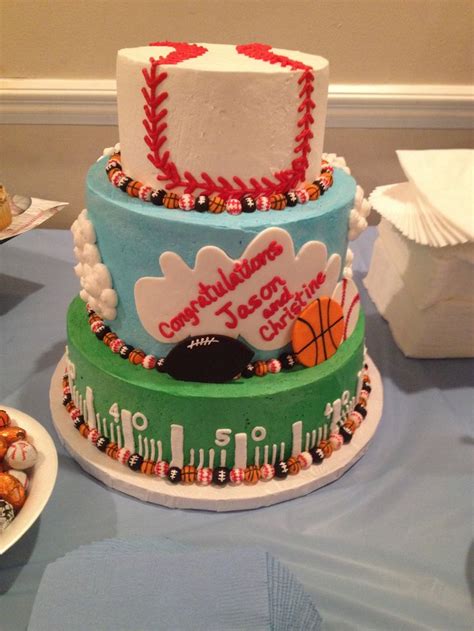 Sports themed baby shower cake | Baby shower cakes, Shower cakes ...