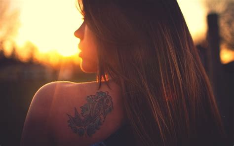 Wallpaper Sunlight Women Sunset Long Hair Brunette Bare