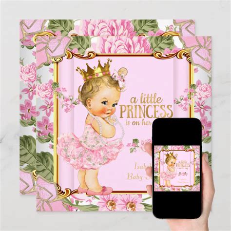 Princess Baby Shower Pink Rose Floral Blonde Girl Invitation Zazzle
