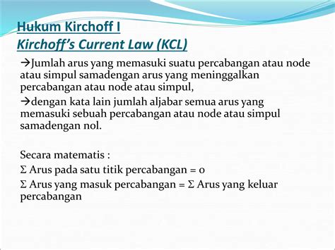 Hukum Rangkaian Kelistrikan Rangkaian Listrik Ppt