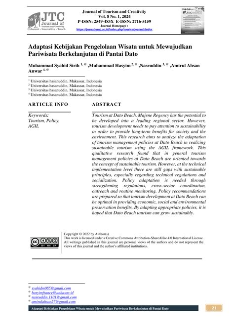 Pdf Adaptasi Kebijakan Pengelolaan Wisata Untuk Mewujudkan Pariwisata