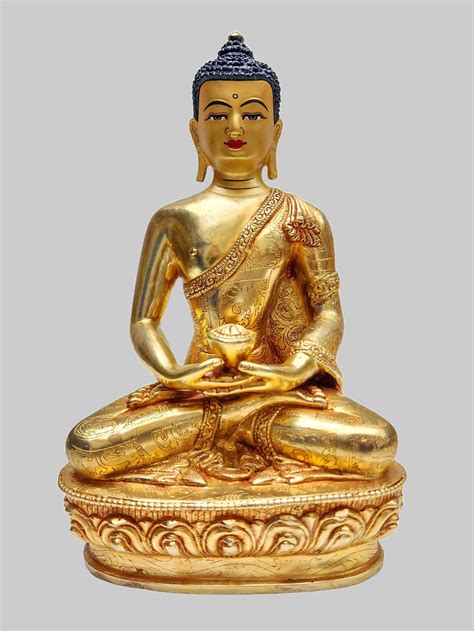 Handmade Tibetan Amitabha Buddha Statue 24k Gold Gilded Amitayus Buddha