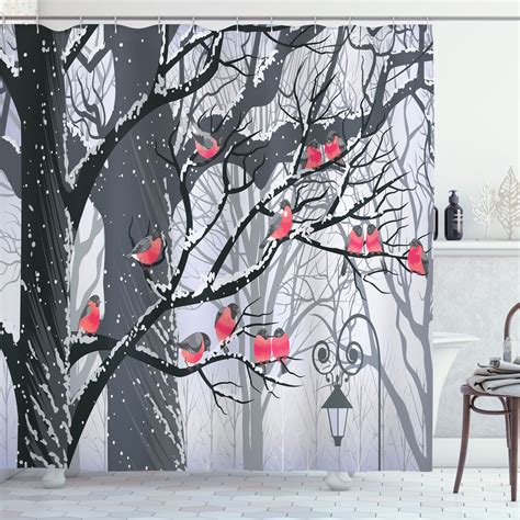 Ambesonne Winter Shower Curtain City Park Snow Cold Wx L Grey