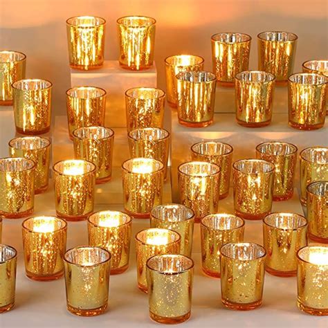 Volens Gold Party Decorations 72pcs Mercury Glass Gold Votive Candle