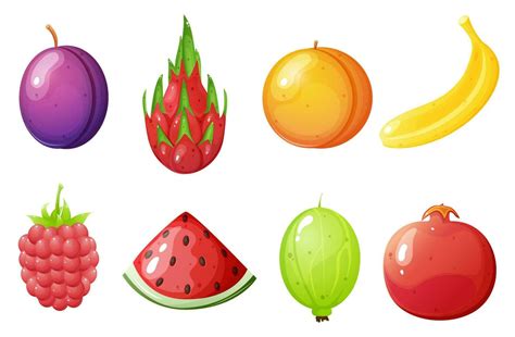 fruits  berries cartoon illustration set isolated  white