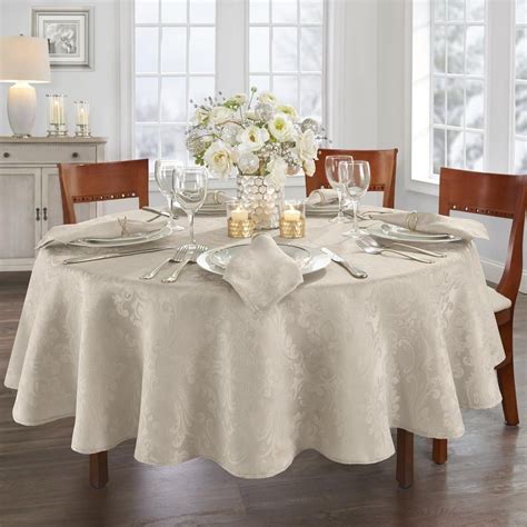 Caiden Elegance Damask Tablecloth 70 Round Taupe Elrene Home Fashions