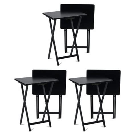 Pj Wood Portable Folding Tv Snack Tray Table Desk Stand Black Piece