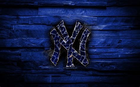 Download Wallpapers New York Yankees 4k Scorched Logo Mlb Blue