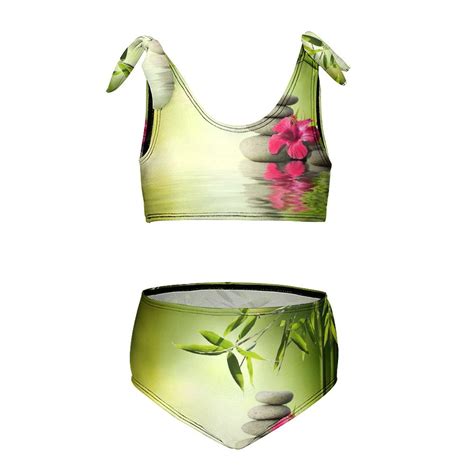 Stones Red Hibiscus And Bamboo On The Water Girl S 2 Piece Bikini Set Beach Sport Swimsuit