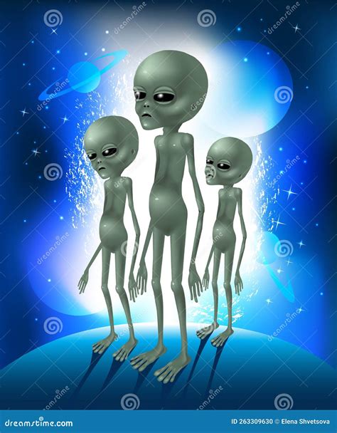 Extraterrestres Grises Tres Extraterrestres Verdes En El Espacio De Fondo Brillando El Cielo