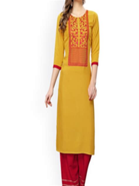 Buy Kalini Women Yellow And Red Ethnic Motifs Yoke Design Thread Work