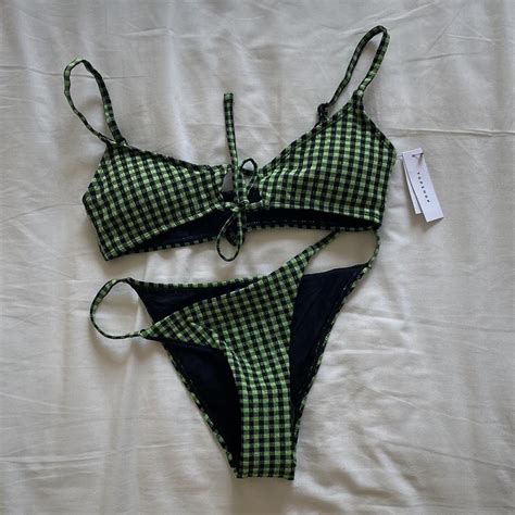 Green And Black Gingham Bikini Brand New Never Depop