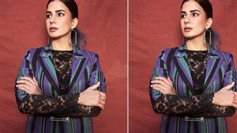 Kirti Kulhari Raises The Oomph In A Black Laced Dress Striped Blazer