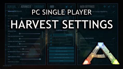 Single Player Harvest Settings Ark Survival Evolved Pc Youtube