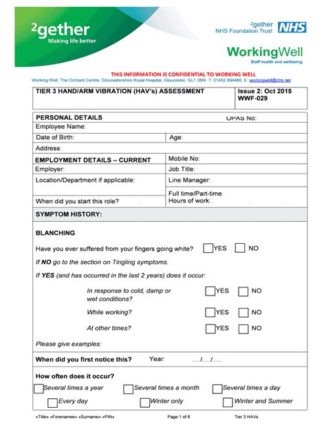 Fillable Online Wwf Havs Tier Assessment Form Working Well Nhs