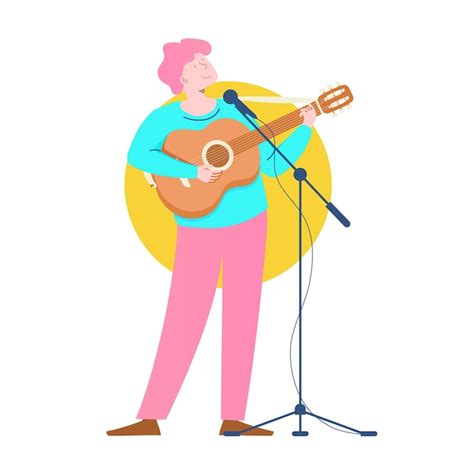 Premium Vector Musician With Acoustic Guitar Character Cartoon Style