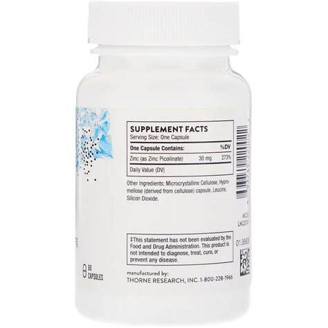 Цинк пиколинат усиленный, Zinc Picolinate, Thorne Research, 30 мг, 60 ...