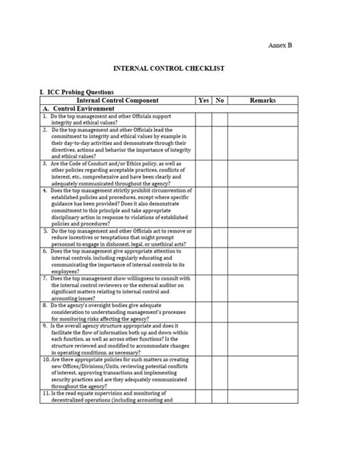 Internal Control Checklist | Download Free PDF | Internal Control | Audit