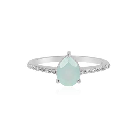 Schicker Indischer Aqua Chalcedon Zirkon Silber Ring Ct