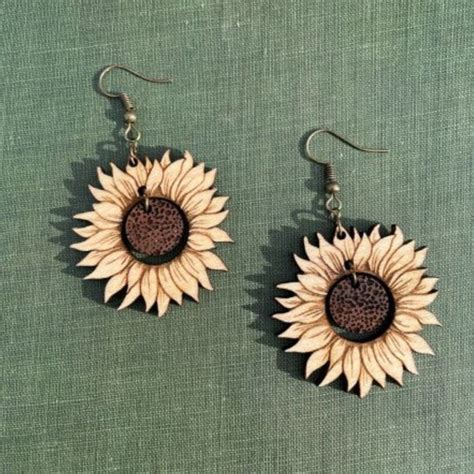 Wooden Sunflower Earrings Etsy