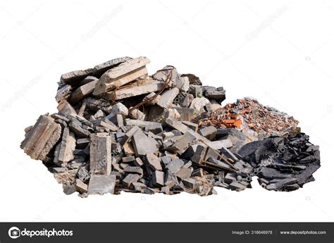 Debris Boards Broken Bricks In A Pile On A White Background Stock