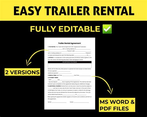 Trailer Rental Agreement Template Printable Pdf Lease Editable And Fillable Microsoft Word