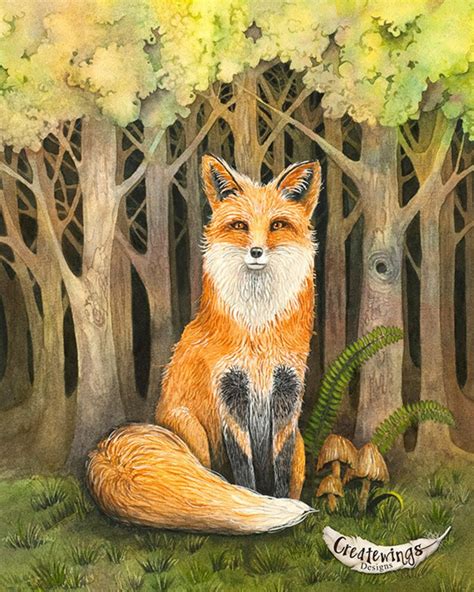 Woodland Fox Watercolor Print Fox Art Print Woodland Fox Etsy