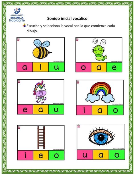 Sonido inicial y final vocálico worksheet Aprender las letras