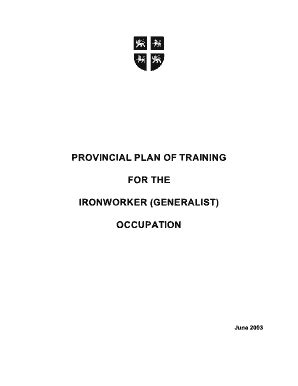 Fillable Online Provincial plan of training for the ironworker ...