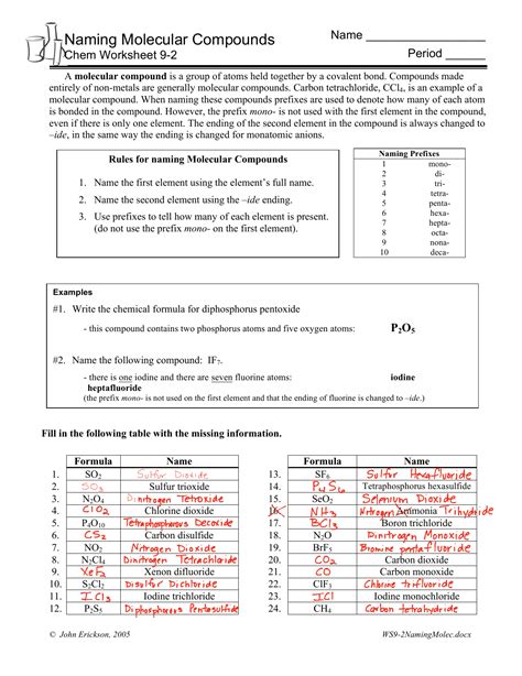 Naming Molecular Compounds Pogil Answer Key