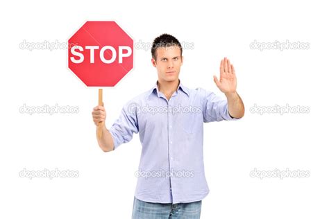 Man Holding Traffic Sign Stop Stock Photo Ljsphotography