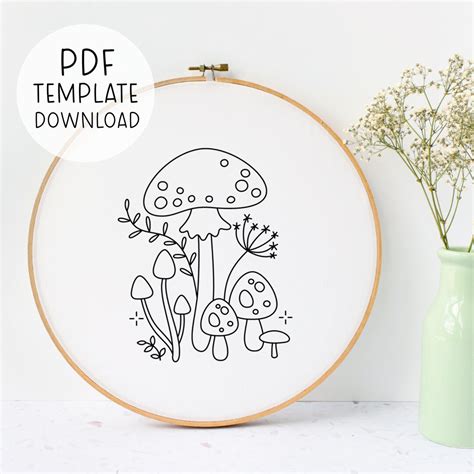 Spring Mushroom Hand Embroidery Pattern Cute Mushroomcore Art Diy