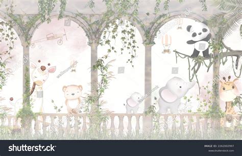 Cute Animals Wallpaper Design Kids Room Stock Illustration 2262002997 ...