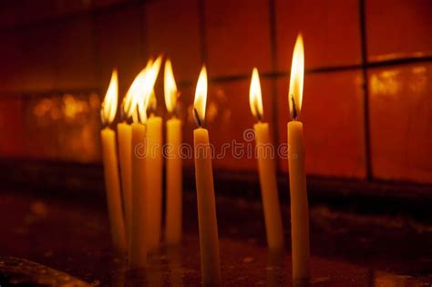 Burning Candles in the Church Stock Image - Image of reflection ...