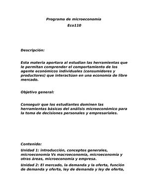 Economia Escasez E Incentivos Unidad 1 MICROECONOMIA JOSE L DOTEL