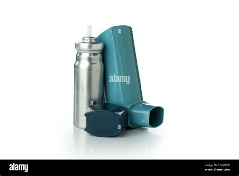 Blue Asthma Inhaler Isolated On White Background Stock Photo Alamy