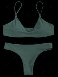 OFF Adjustable Straps Padded Bralette Bikini Set In HUNTER GREEN ZAFUL