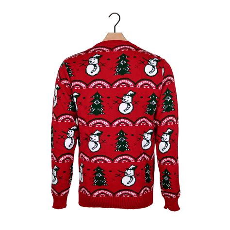 Red Christmas Jumper with Trees and Snowmens – Christmas Jumper Shop