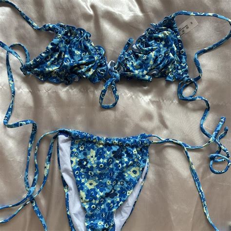 Blue And White Floral Bikini Set Beachyvibes From Depop