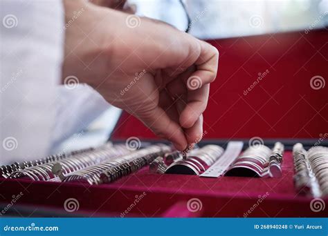 optometry test lens kit  hand   optometrist preparing   eye