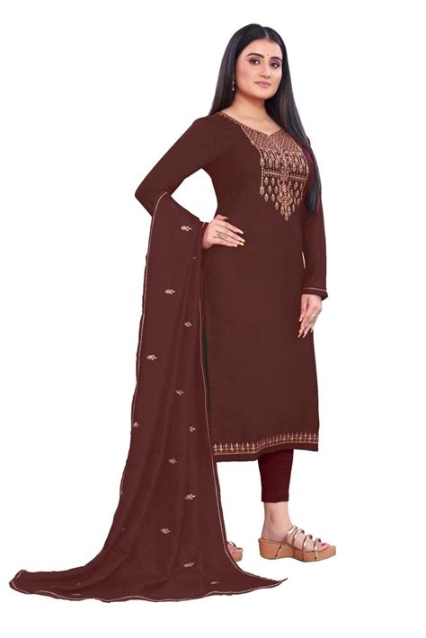 Silk Ladies Embroidered Traditional Long Sleeve Churidar Suits Semi